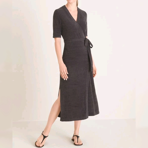 Barefoot Dreams Cozychic Lite Wrap Midi Dress M Carbon Gray NEW - Picture 1 of 8